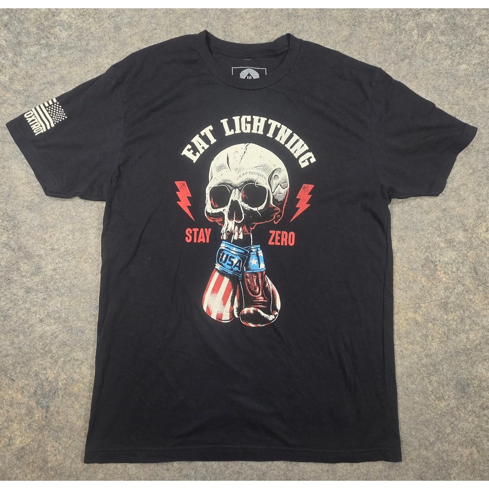 Zero Foxtrot Eat Lightning Stay Zero Skull T-Shirt Black Mens Large
